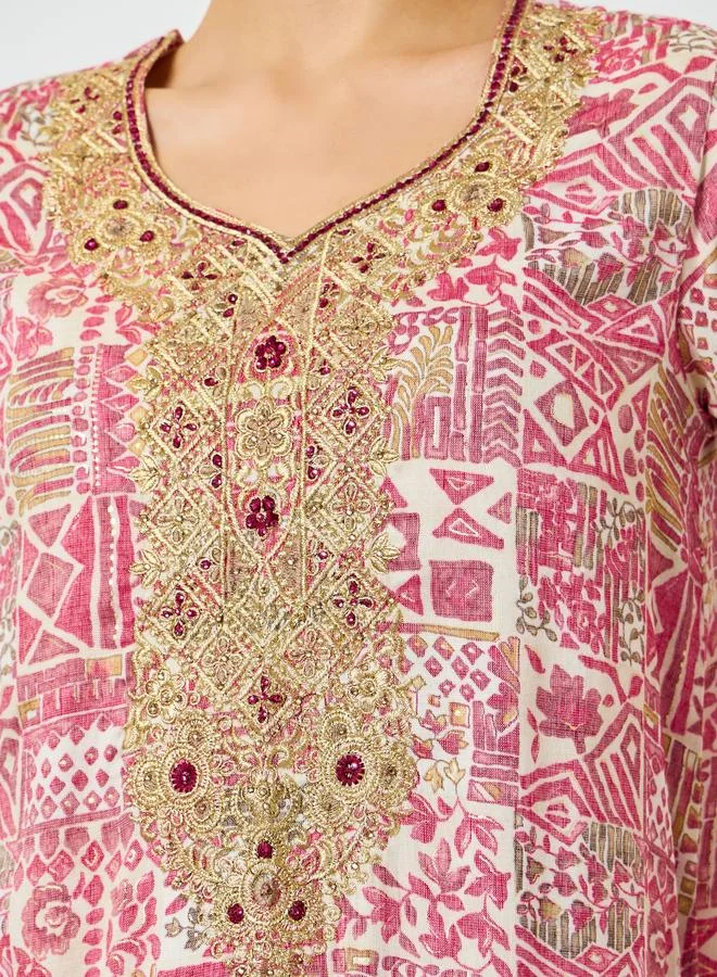 Maxim Creation  Pink Printed Embroidered A-Line Jalabiya for Women | Best Price UAE